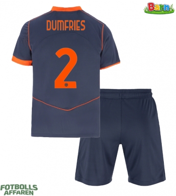 Inter Milan Denzel Dumfries #2 Tredjeställ Barn 2025-26 Kortärmad (+ Korta byxor)